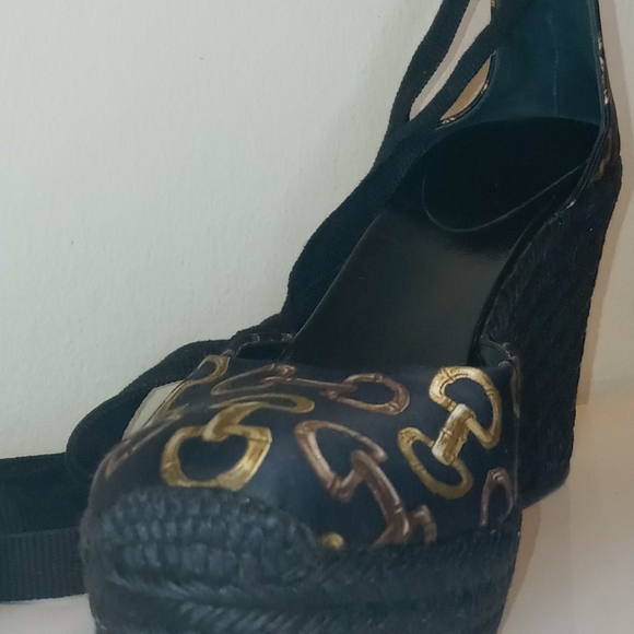 GUCCI ESPADRILLES WEDGE HIGH HEEL SHOES - Picture 3 of 11